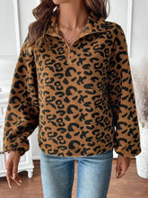 Leopard Half Zip Long Sleeve Sweatshirt Woman Sweatshirts