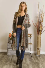 ADORA Full Size Fringe Hem Aztec Cardigan Plus Size BLACK