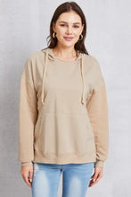 Drawstring Kangaroo Pocket Dropped Shoulder Hoodie Khaki Woman Sweatshirts