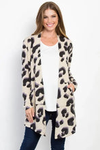 Be Stage Printed Open Front Knit Cardigan with Pockets Taupe Woman Outerwear