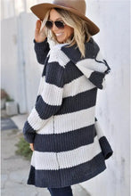 Contrast Stripes Open Front Long Sleeve Cardigan Woman Outerwear