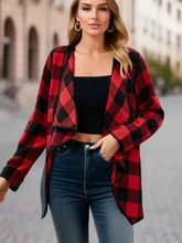 Plaid Open Front Long Sleeve Jacket Woman Outerwear