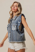 BiBi American Flag Washed Denim Jacket Woman Outerwear