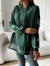 Devine Drawstring Plaid Long Sleeve Hoodie Dark Green Woman Sweatshirts