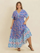Plus Size Smocked Printed Half Sleeve Midi Dress Casual Dresses