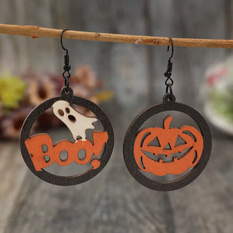 Hollow Pumpkin & Letter Wooden Earrings Orange One Size