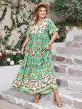 Plus Size Floral Tie Neck Flutter Sleeve Maxi Dress Gum Leaf