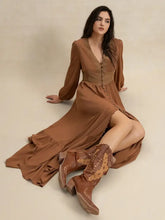 Ruffled Hem V-Neck Balloon Sleeve Maxi Dress Woman Maxi Dress