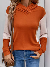 Perfee Contrast Long Sleeve Hoodie Pumpkin