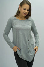 Shiny Buttoned Long Sleeve Round Neck Tee Woman T Shirts