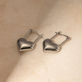 Stainless Steel Heart Lock Drop Earrings Silver One Size