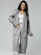 Pocketed Open Front Dropped Shoulder Cardigan Gray One Size Woman Outerwear