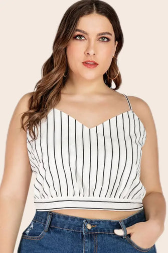 Plus Size Striped Tie-Back Cropped Cami Stripe Tanks & Camis