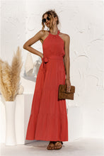 Halter Neck Tie Waist Tiered Maxi Dress Woman Maxi Dress