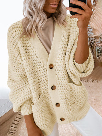 V-Neck Long Sleeve Cardigan Cream