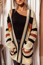 Striped Open Front Longline Cardigan Khaki