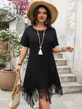 Plus Size Fringe Round Neck Short Sleeve Midi Tee Dress Casual Dresses