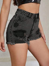 Distressed Raw Hem High Rise Denim Shorts Denim Shorts