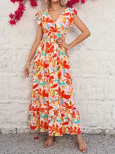 Ruffled V-Neck Cap Sleeve Dress Casual Dresses