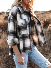 Pocketed Plaid Button Down Long Sleeve Shacket Casual Dresses