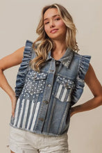 BiBi American Flag Washed Denim Jacket Woman Outerwear