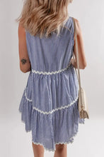 Stripe Sleeveless Notched Ric Rac Mini Dress Casual Dresses