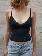 Lace Trim V-neck Cami Top Black