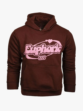 Men's Letter Graphic Long Sleeve Hoodie Brown