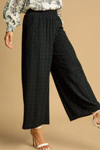 Black umgee full size high waisted embellished linen pants with subtle white dot pattern plus size linen pants