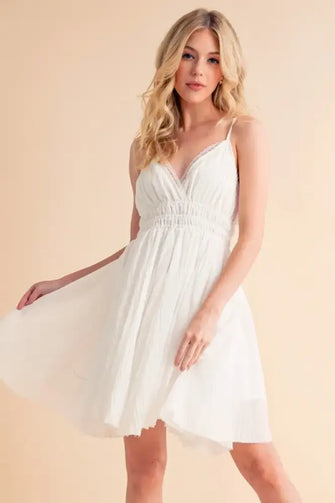 Aemi+Co Lace Detail Mini Cami Dress White Casual Dresses