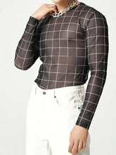 Men's Full Size Plaid Round Neck Long Sleeve Top Plus Size Mens Tops