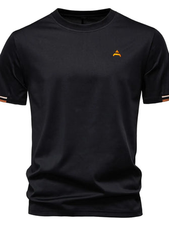 Men's Embroidered Round Neck T-Shirt Black