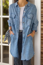 Full Size Pocketed Button Up Long Sleeve Denim Jacket Light Blue