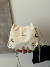 Butterfly Drawstring Bucket Bag Beige One Size Shoulder Bags