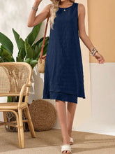 Ruffled Textured Round Neck Sleeveless Dress Casual Dresses