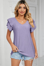 Eyelet V-Neck Short Sleeve T-Shirt Lavender