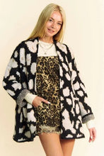 Davi & Dani Leopard Open Front Long Sleeve Cardigan Black