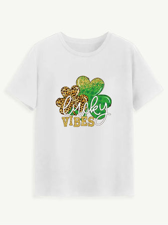 LUCKY VIBES Round Neck Short Sleeve T-Shirt White