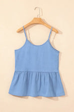 Ruffled Spaghetti Straps Denim Tank Top Woman Denim Tops
