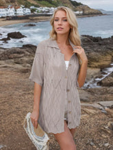 Button Down Eyelet Collared Neck Knit Shirt