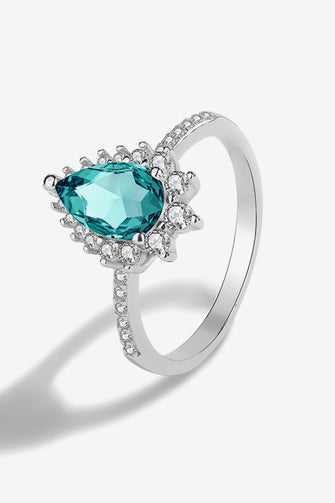 Paraiba Blue Zircon Pear Shape Ring Silver