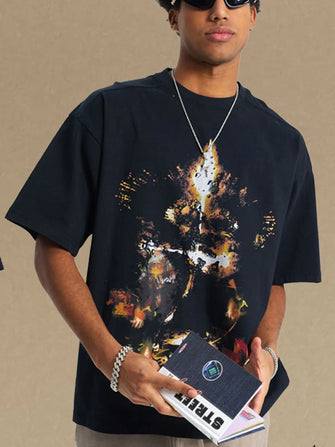 Men's Graphic Round Neck Half Sleeve T-Shirt Black