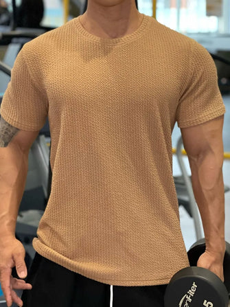 Men's Plus Size Round Neck Short Sleeve T-Shirt Camel