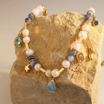18K Gold-Plated Beaded Charm Necklace Gold One Size