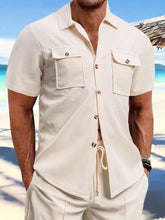 Men's Full Size Button Down Short Sleeve Shirt Plus Size Beige