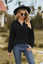 Collared Neck Cable-Knit Long Sleeve Blouse Black Woman Blouses