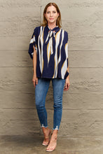 Perfee Tie Neck Printed Slit Sleeve Blouse Woman Blouses