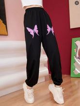 Black butterfly casual sweatpants with pink butterfly embroidery on the thighs for a perfect fit and comfort