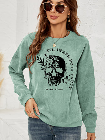 Skull Graphic Dropped Shoulder Sweatshirt Gum Leaf Woman Sweatshirts