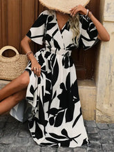 Printed Surplice Short Sleeve Midi Dress Casual Dresses
